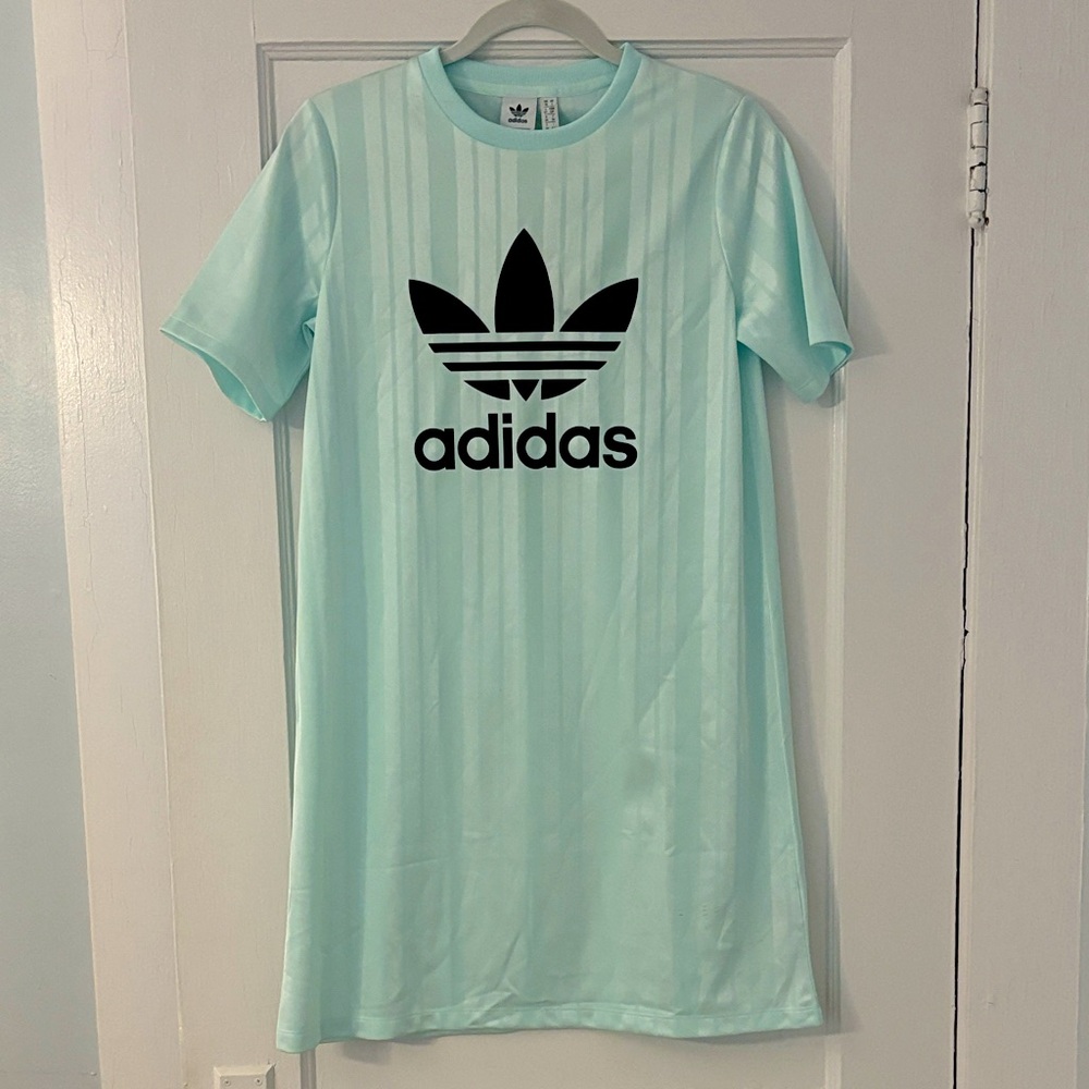 NWT Adidas Originals Trefoil Tricot T-shirt Dress In Ice Mint Sz M